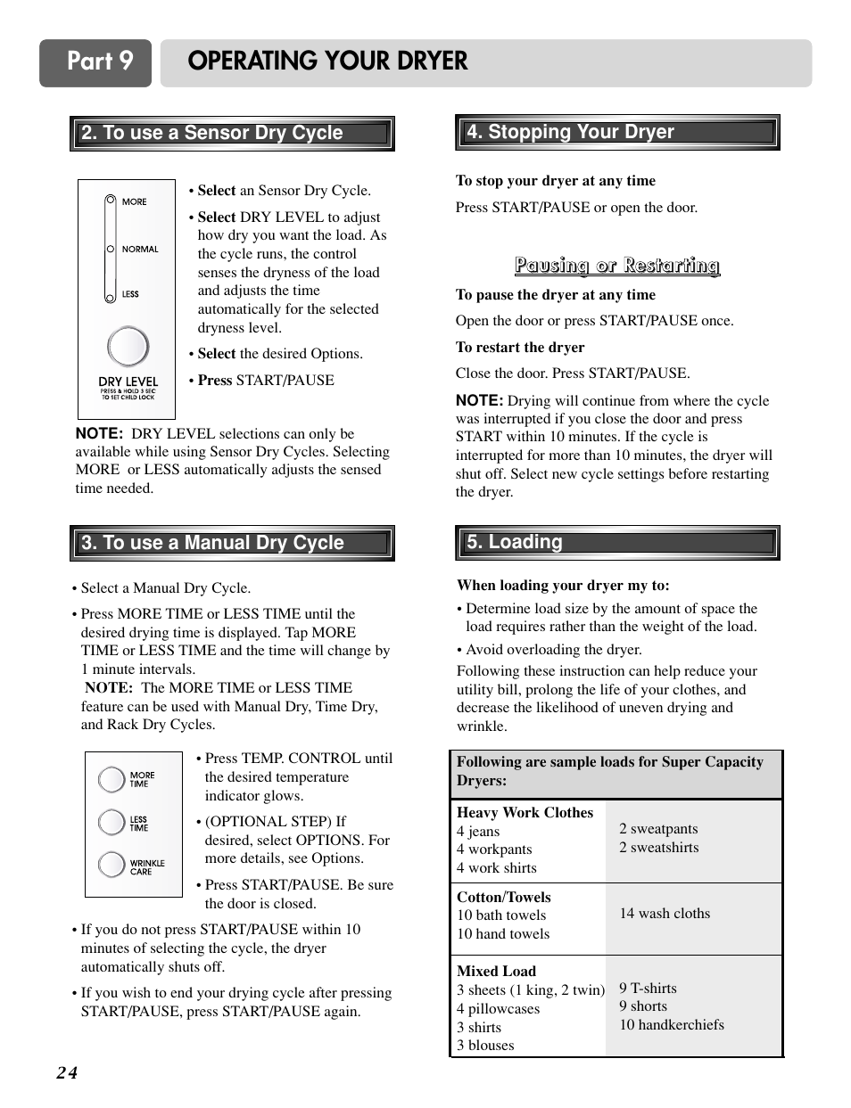 Part 9 operating your dryer | LG D2524W User Manual | Page 25 / 33