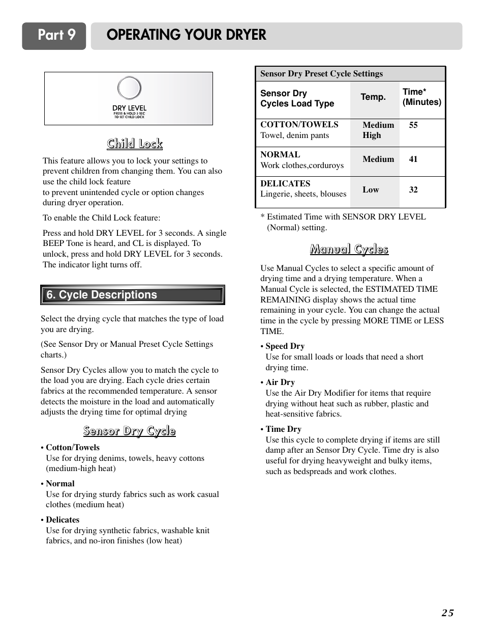 Part 9 operating your dryer | LG D2524W User Manual | Page 26 / 33