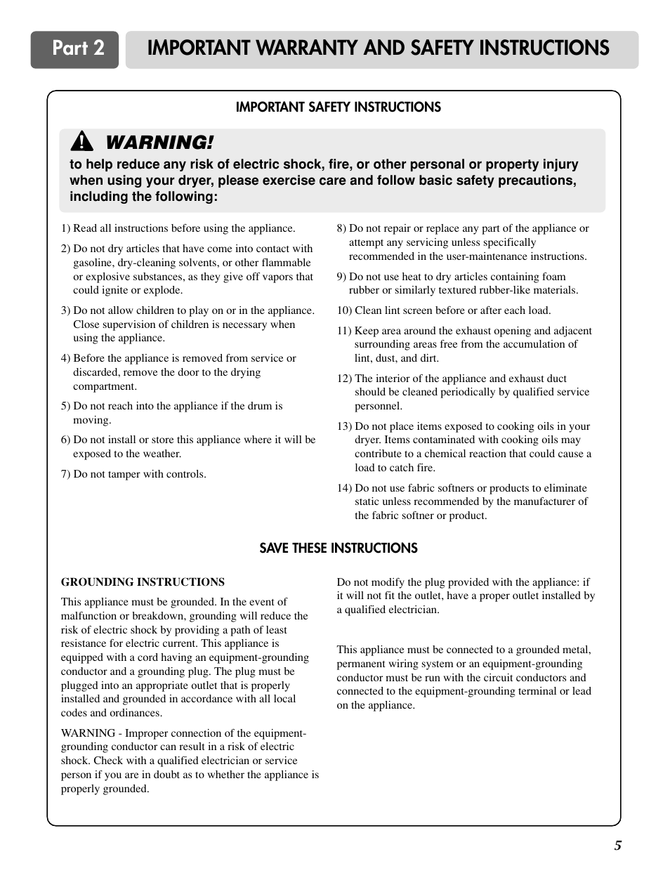 Part 2 important warranty and safety instructions, Warning | LG D2524W User Manual | Page 6 / 33