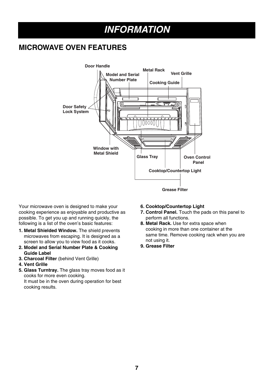 Information, Microwave oven features | LG LMV2083ST User Manual | Page 7 / 32