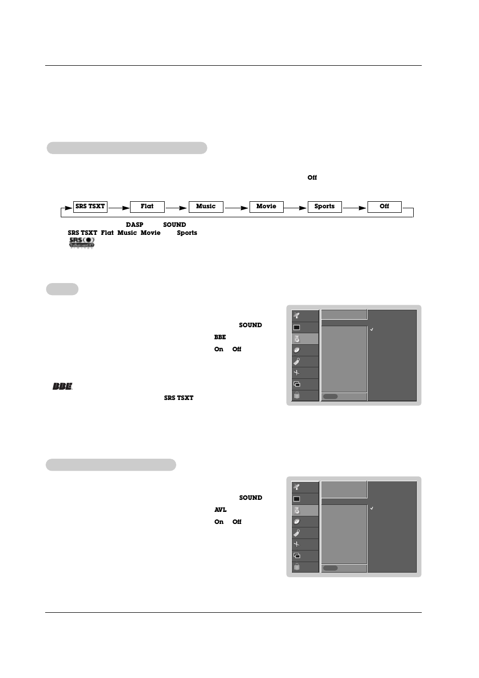 Sound menu options, Dasp | LG RU-42PZ71 User Manual | Page 23 / 52
