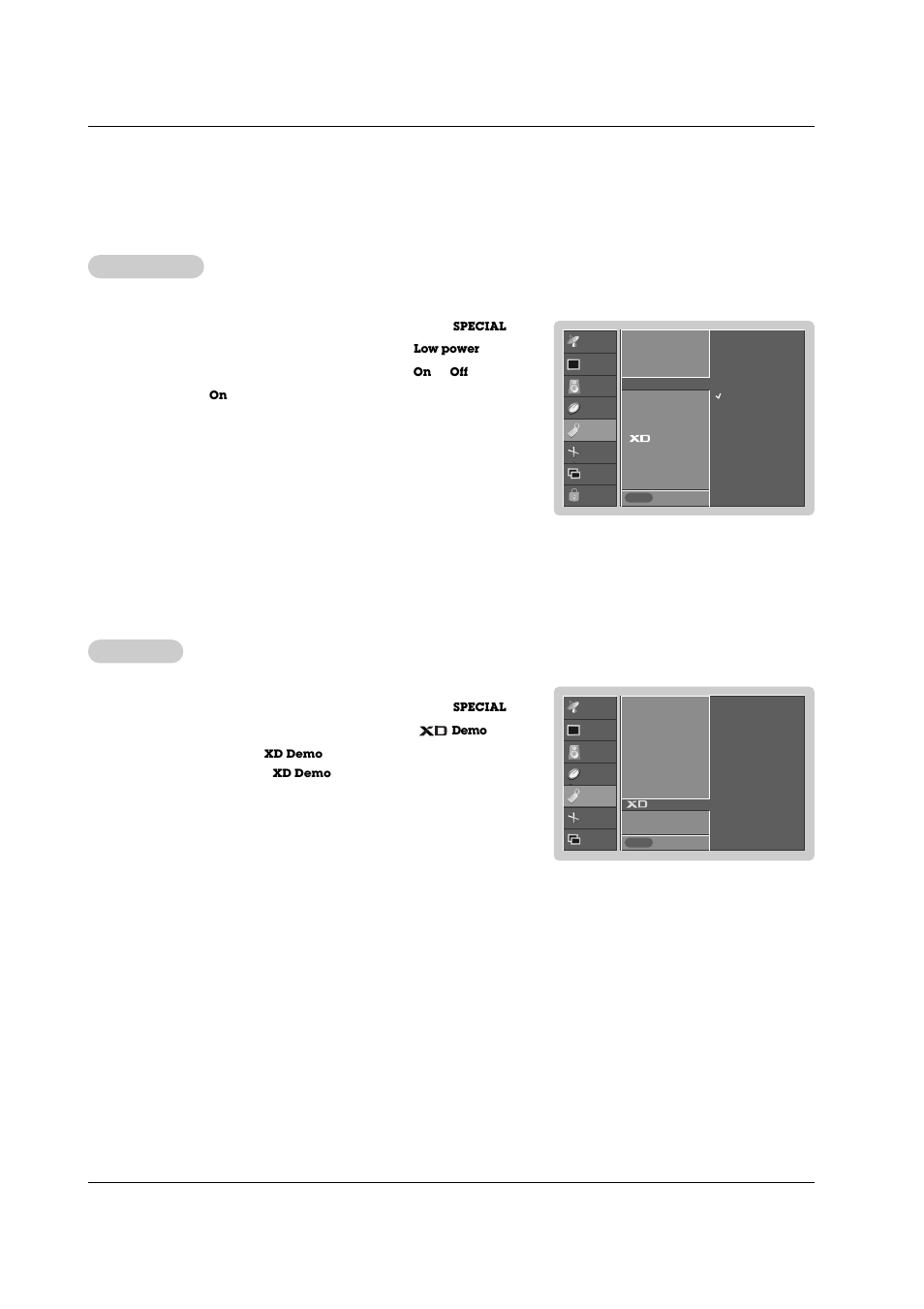 Special menu options continued, Low power, Xd demo | LG RU-42PZ71 User Manual | Page 28 / 52