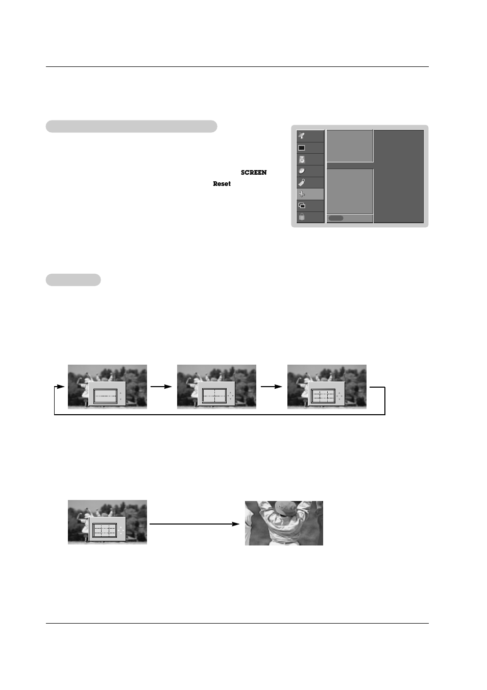 Screen menu options continued, Initializing (reset to original factory value), Split zoom | Owner’s manual 33 operation, Press the menu button and then use, Button to select the, Menu. 2. press the, Button and then use, Button to select, Press the | LG RU-42PZ71 User Manual | Page 33 / 52