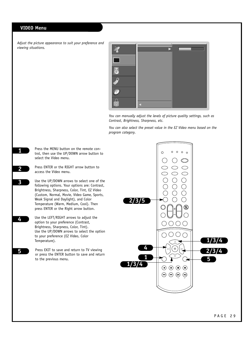 Video menu | LG RU-60SZ30 User Manual | Page 29 / 60