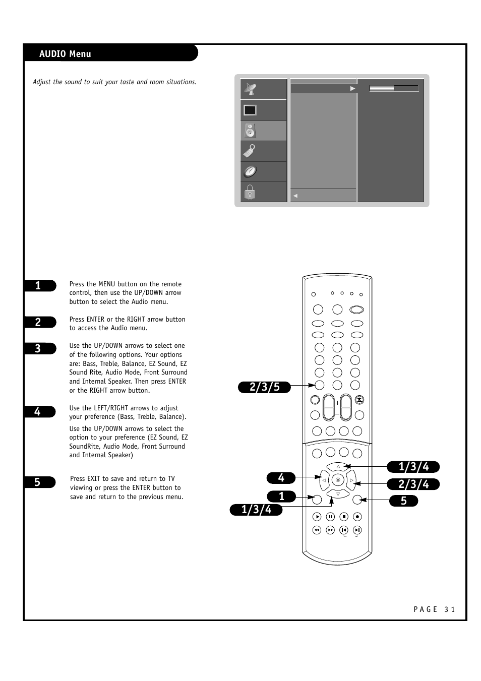 Audio menu | LG RU-60SZ30 User Manual | Page 31 / 60