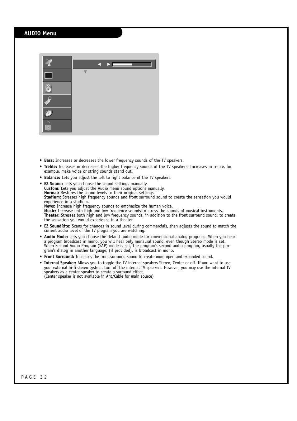 Audio menu | LG RU-60SZ30 User Manual | Page 32 / 60