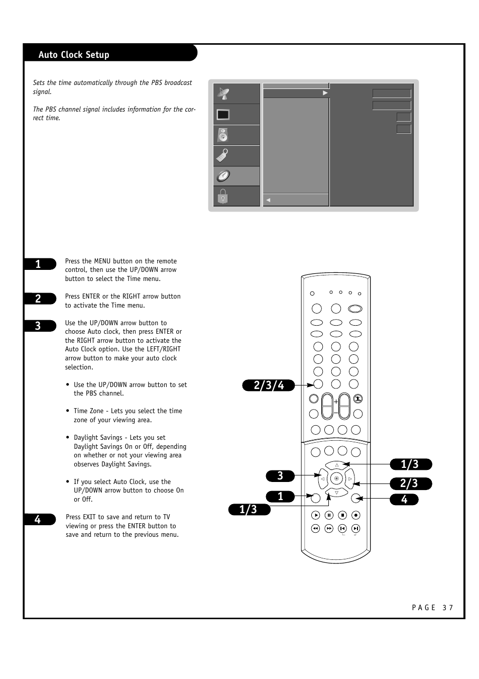 Auto clock setup | LG RU-60SZ30 User Manual | Page 37 / 60