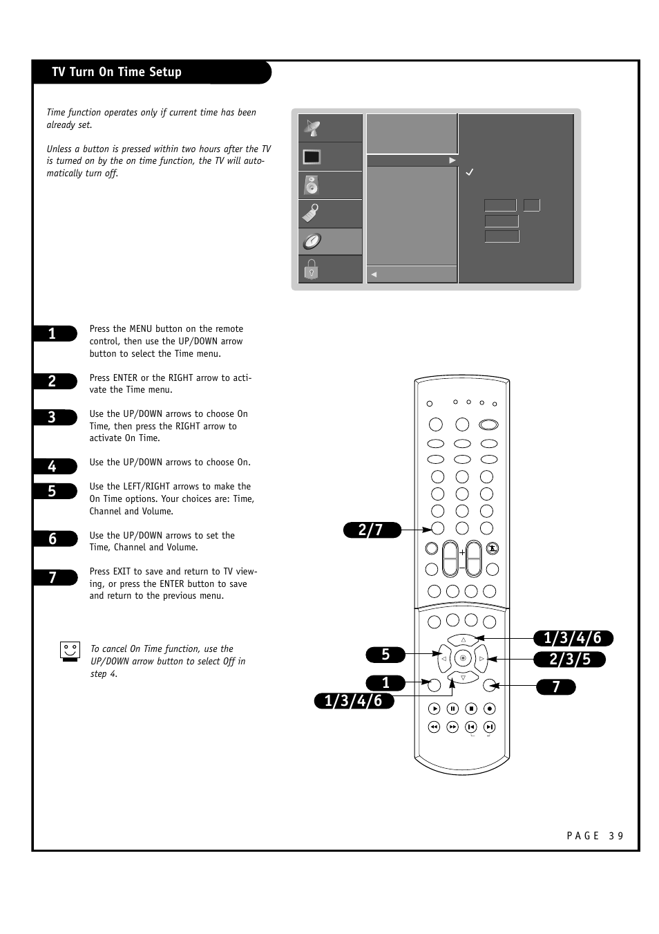 Tv turn on time setup | LG RU-60SZ30 User Manual | Page 39 / 60