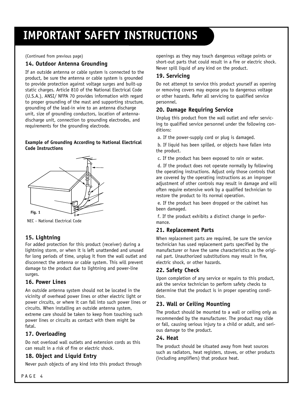 Important safety instructions | LG RU-60SZ30 User Manual | Page 4 / 60