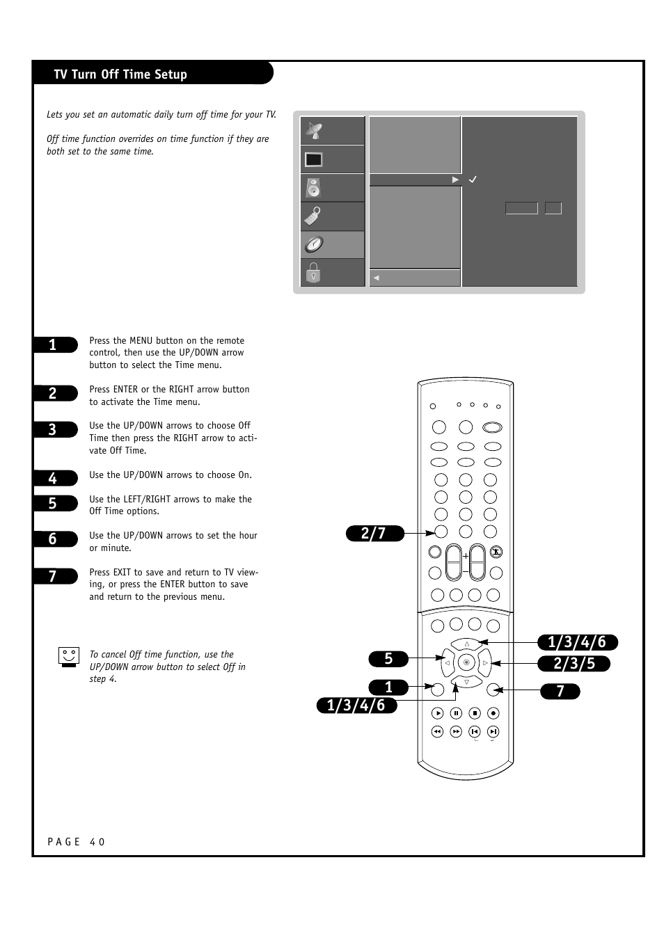 Tv turn off time setup | LG RU-60SZ30 User Manual | Page 40 / 60