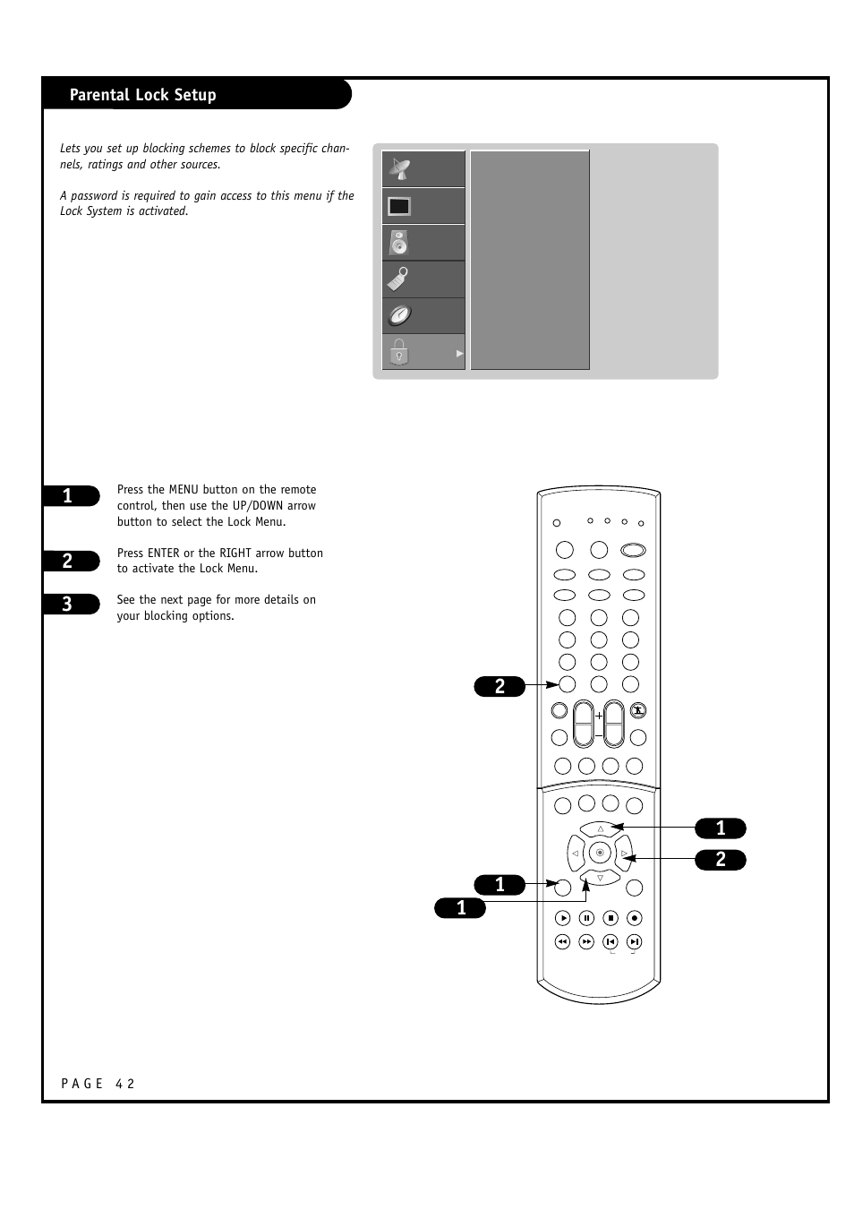 Parental lock setup | LG RU-60SZ30 User Manual | Page 42 / 60