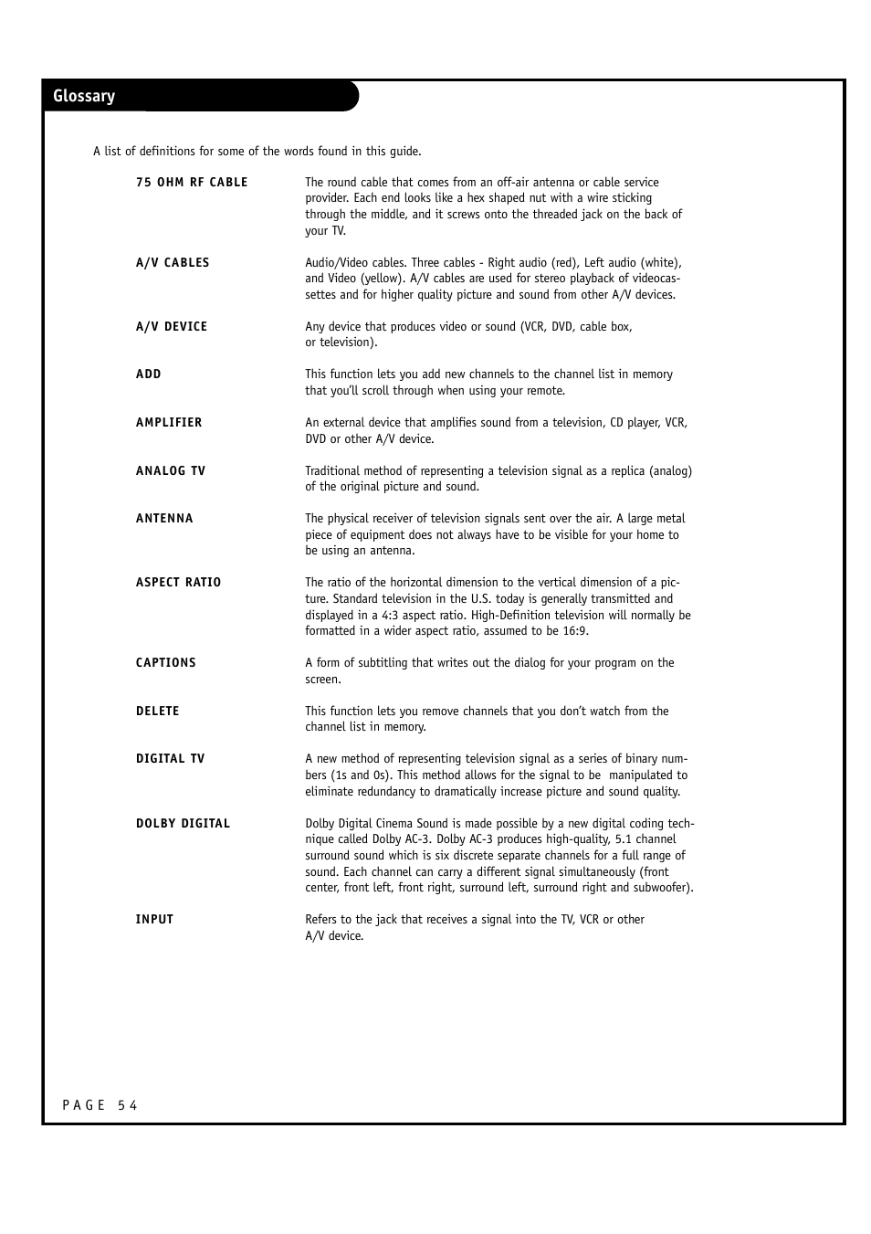 Glossary | LG RU-60SZ30 User Manual | Page 54 / 60