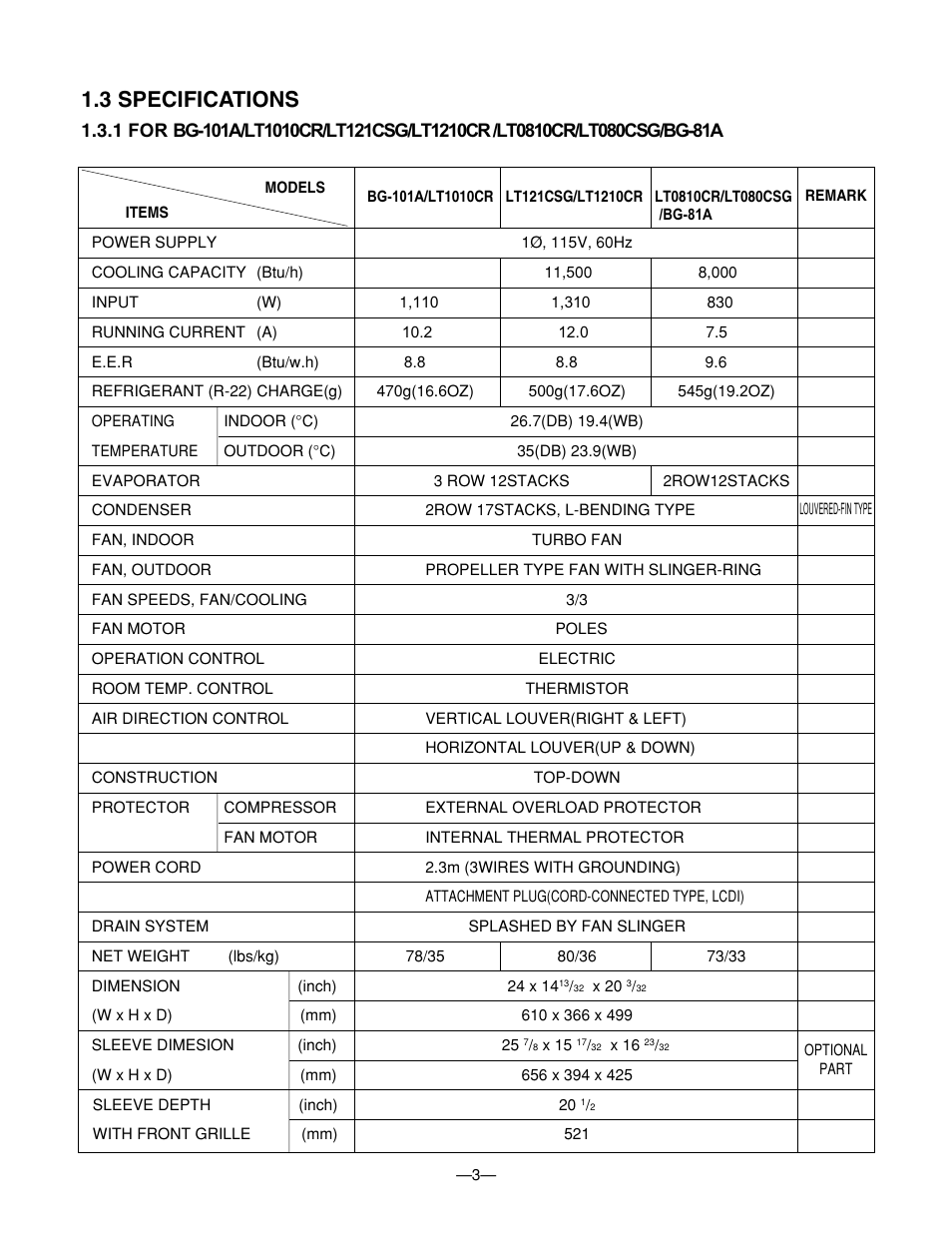 3 specifications | LG BG-81A User Manual | Page 3 / 39