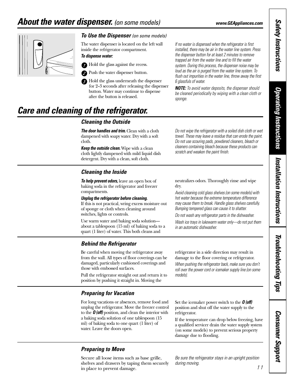 Water dispenser, Care and cleaning | LG 22 User Manual | Page 11 / 32