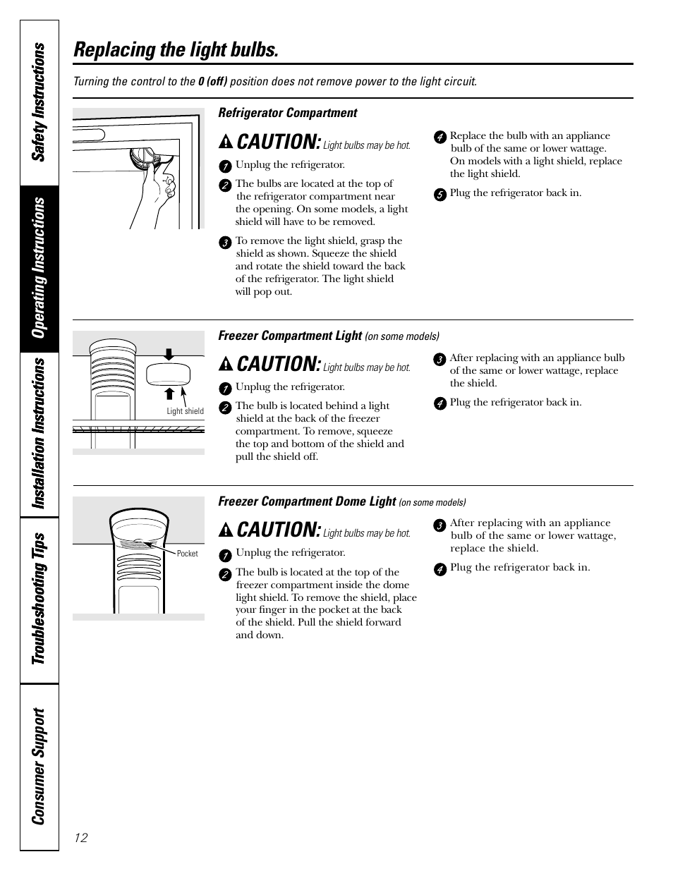 Replacing the light bulbs, Caution | LG 22 User Manual | Page 12 / 32