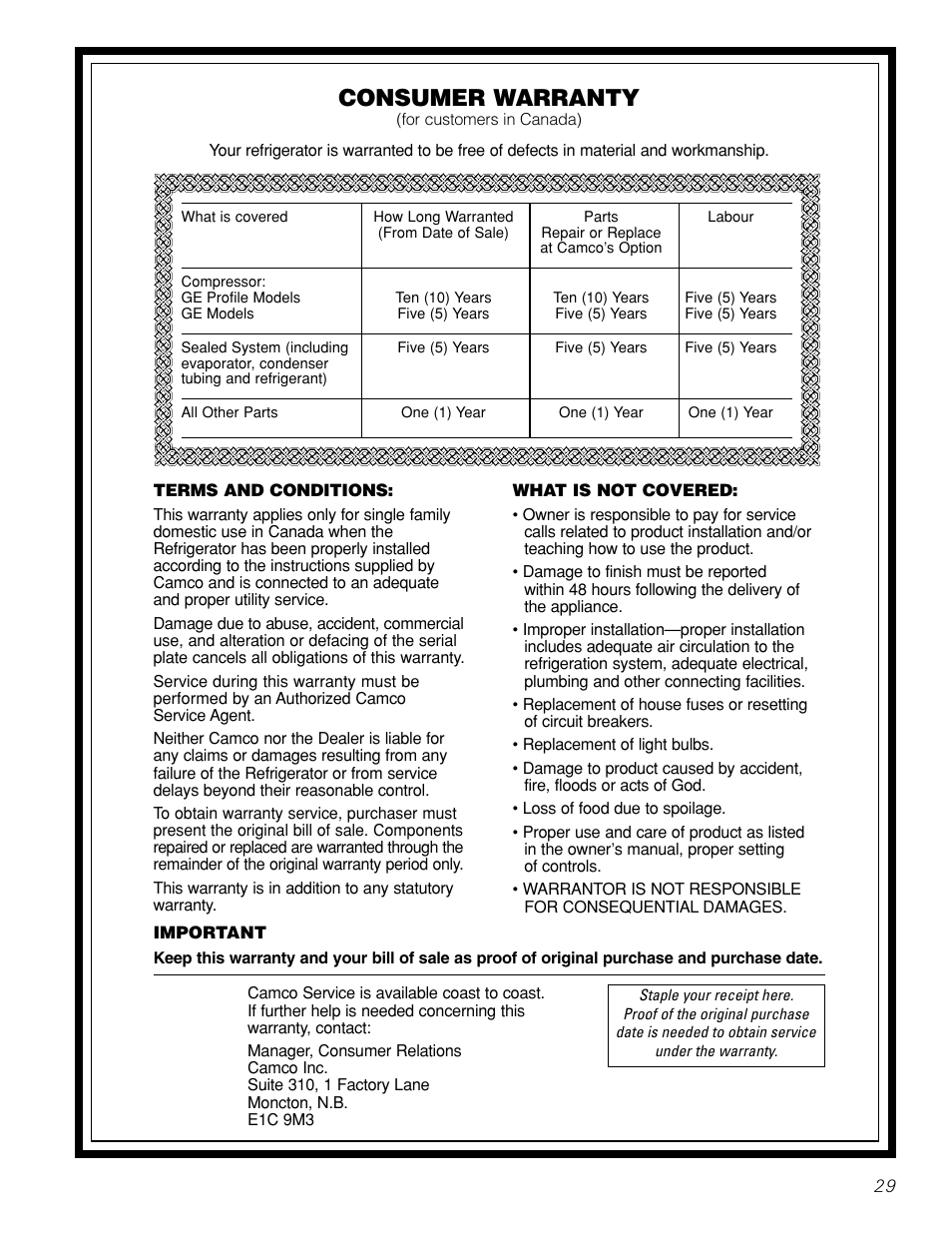 Warranty for canadian customers, Consumer warranty | LG 22 User Manual | Page 29 / 32