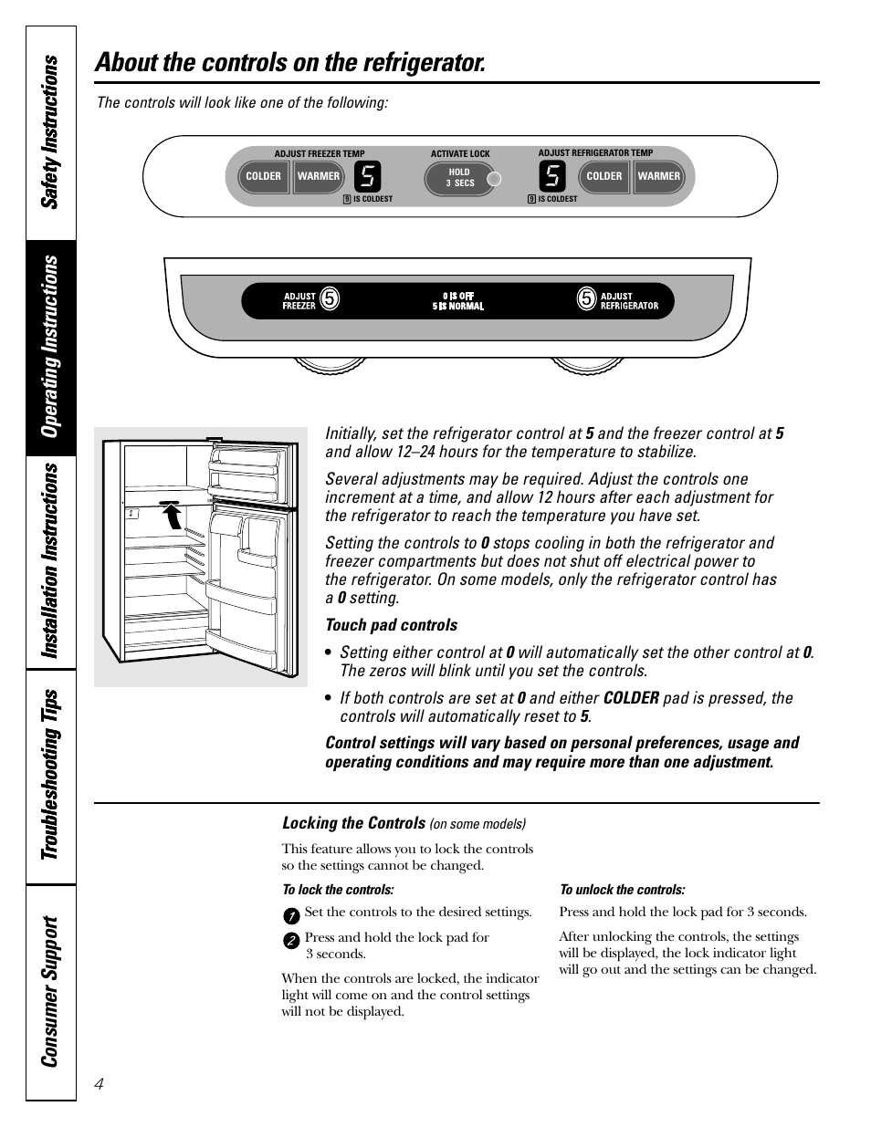 Controls, Controls , 5, About the controls on the refrigerator | LG 22 User Manual | Page 4 / 32