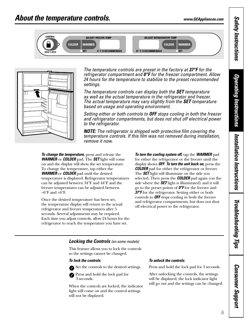 About the temperature controls | LG 22 User Manual | Page 5 / 32