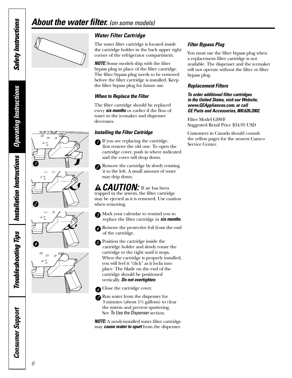 Water filter, About the water filter, Caution | LG 22 User Manual | Page 6 / 32