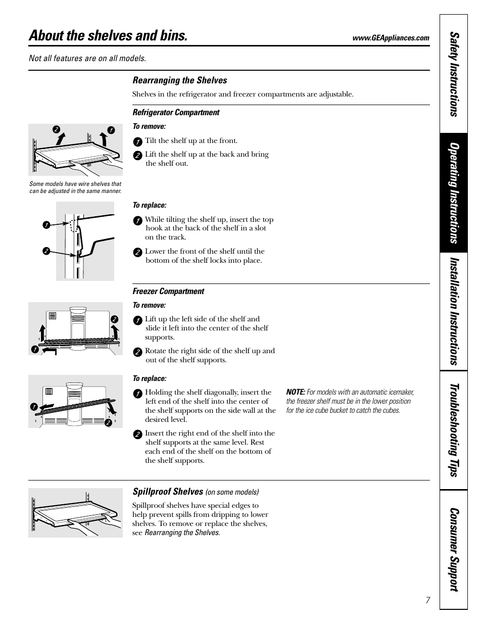 Shelves and bins, Shelves and bins , 8, About the shelves and bins | LG 22 User Manual | Page 7 / 32