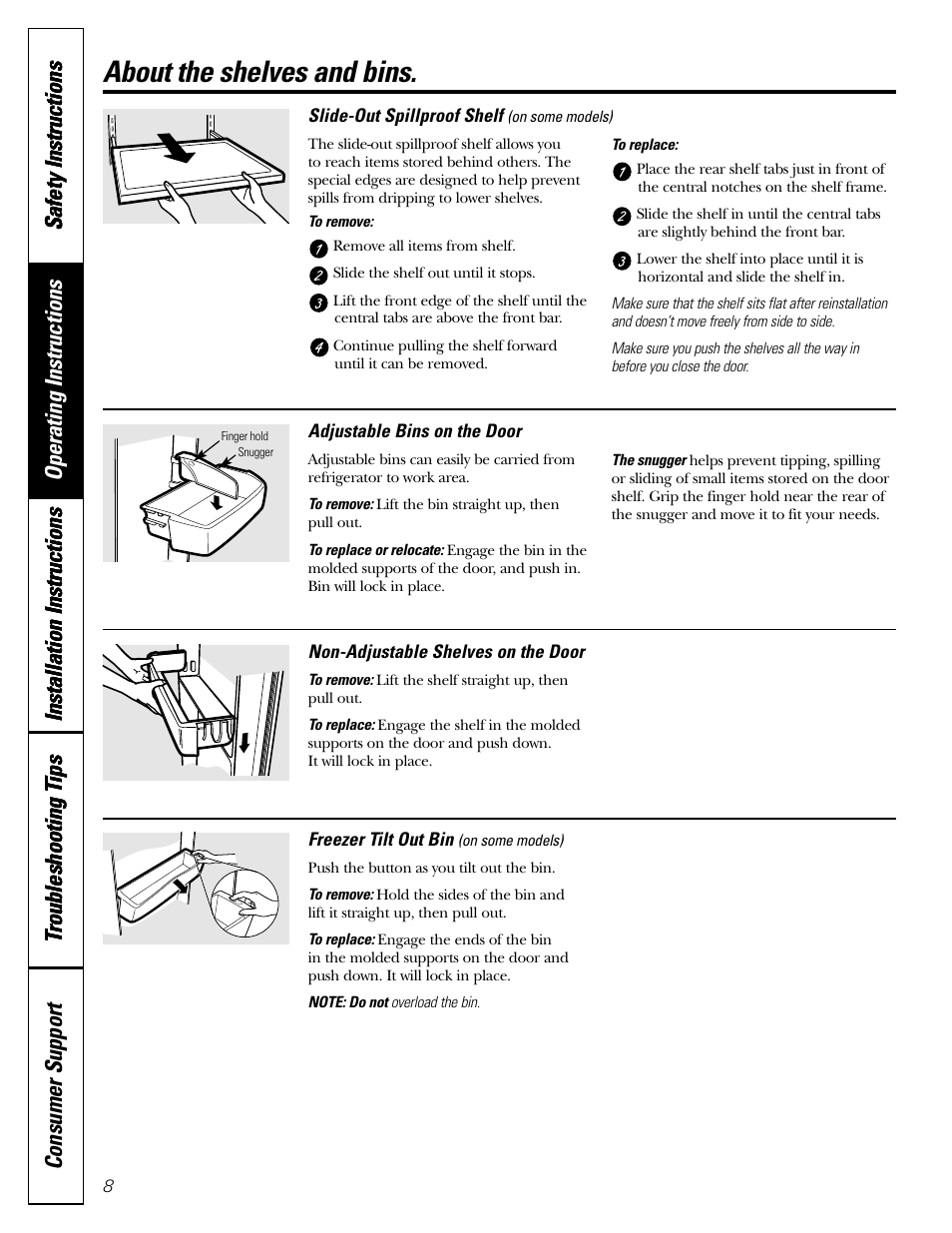 About the shelves and bins | LG 22 User Manual | Page 8 / 32