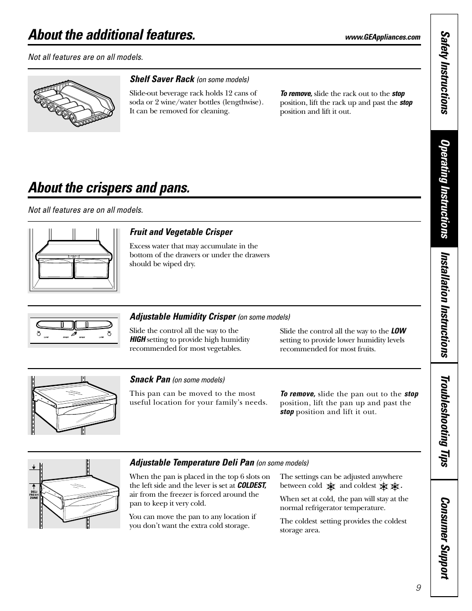 Additional features, Crispers and pans, Crispers and pans , 10 | About the additional features, About the crispers and pans | LG 22 User Manual | Page 9 / 32