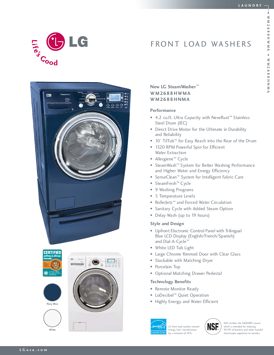 LG WM2688HWMA User Manual | 2 pages
