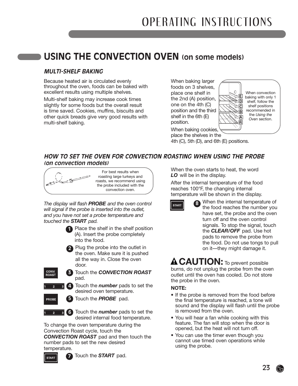 Using the convection oven, Caution, On some models) | LG LRG30357ST User Manual | Page 23 / 48