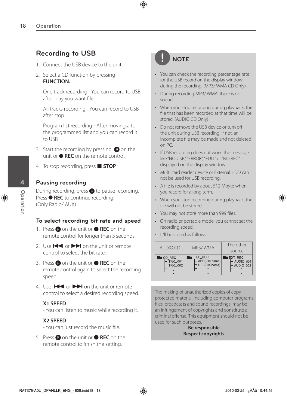 Recording to usb | LG RAS375BF User Manual | Page 18 / 23