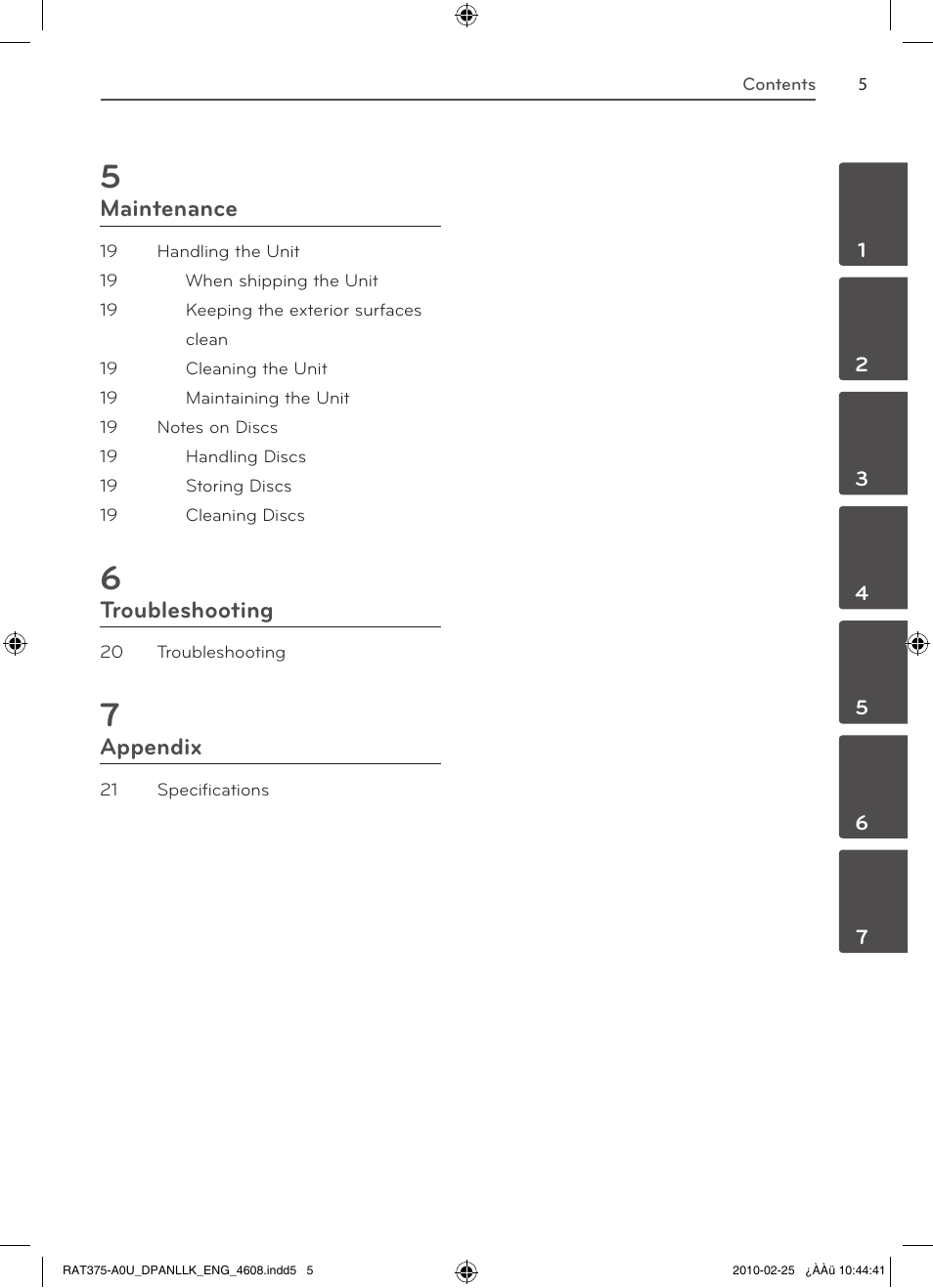 Maintenance, Troubleshooting, Appendix | LG RAS375BF User Manual | Page 5 / 23