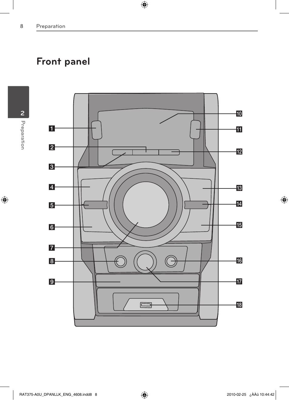 Front panel | LG RAS375BF User Manual | Page 8 / 23