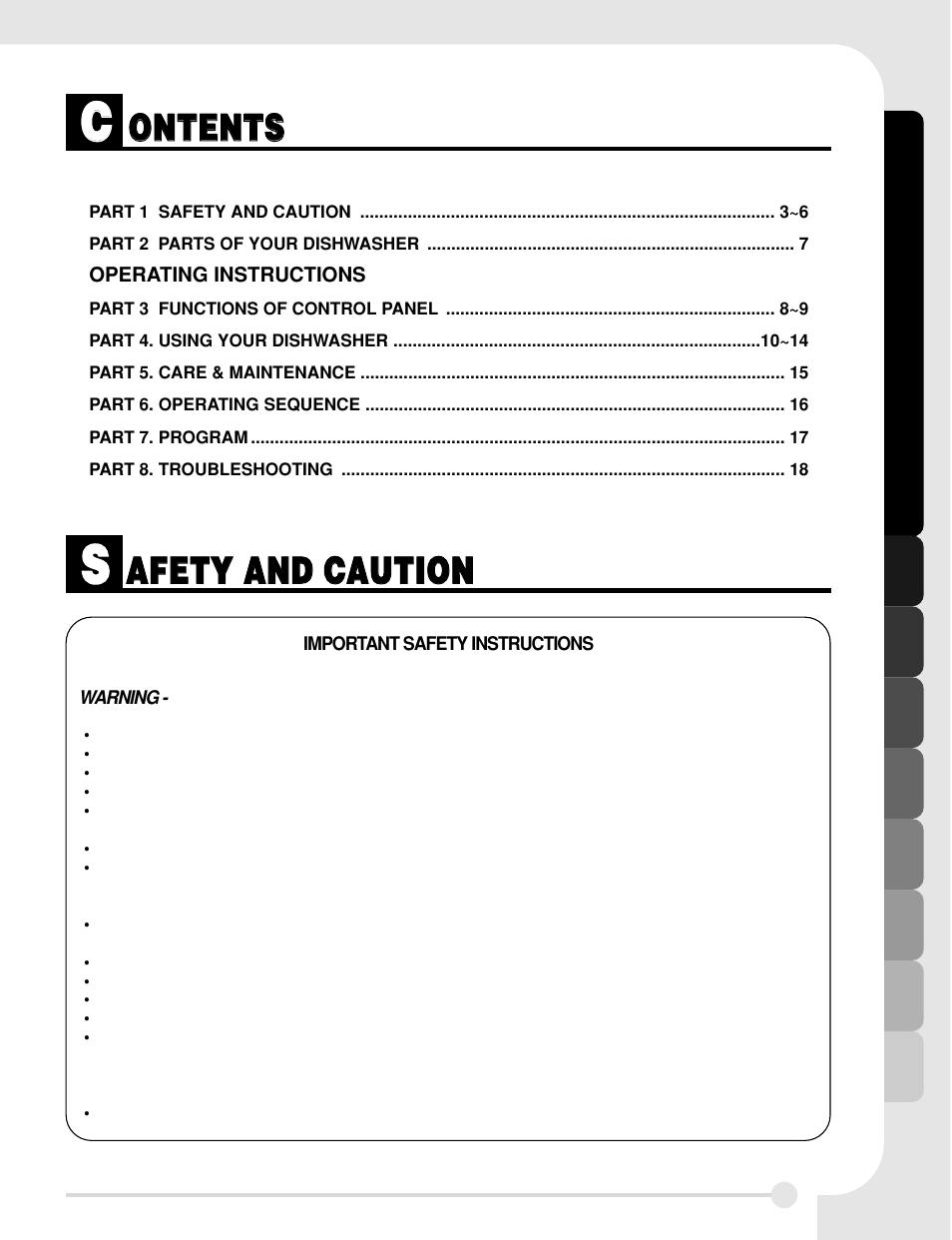 Oon nt te en nt ts s, Aaf fe et ty y a an nd d c ca au ut tiio on n | LG LDF8812WW User Manual | Page 3 / 44