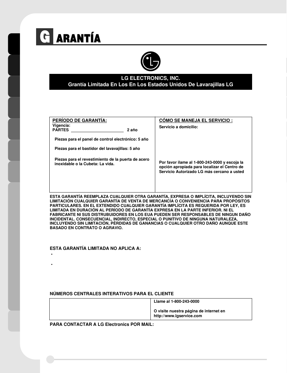 Aar ra an nt tíía a, Garant ía | LG LDF8812WW User Manual | Page 40 / 44