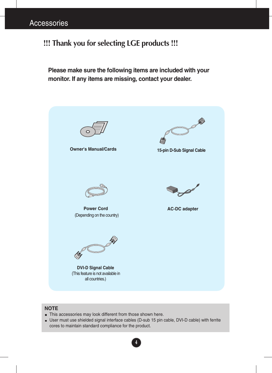 Accessories | LG E2290V User Manual | Page 5 / 26