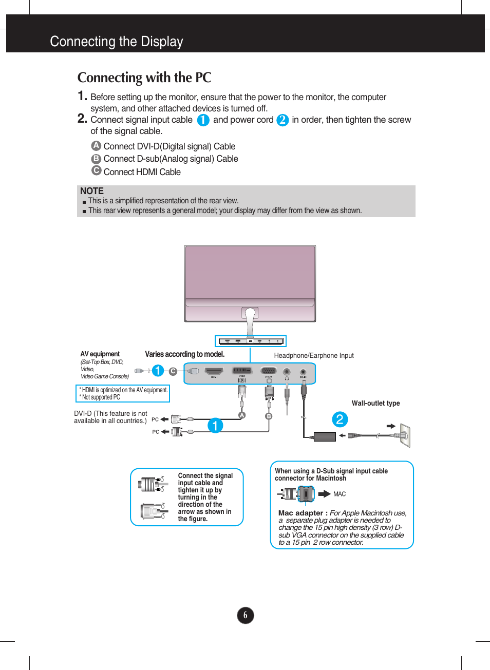 Connecting with the pc, Connecting the display | LG E2290V User Manual | Page 7 / 26