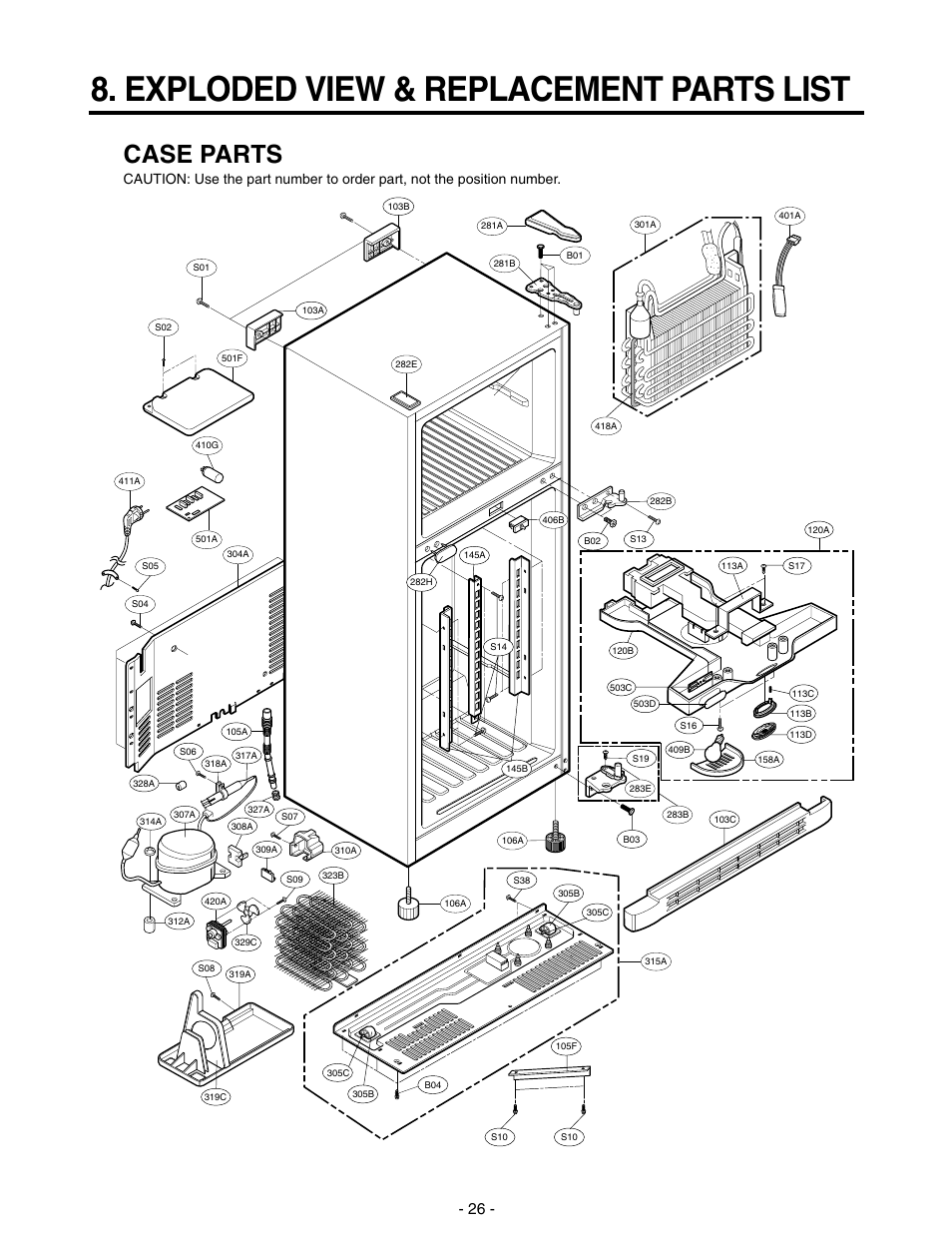 Exploded view & replacement parts list, Case parts | LG LRTN22310 User Manual | Page 26 / 30