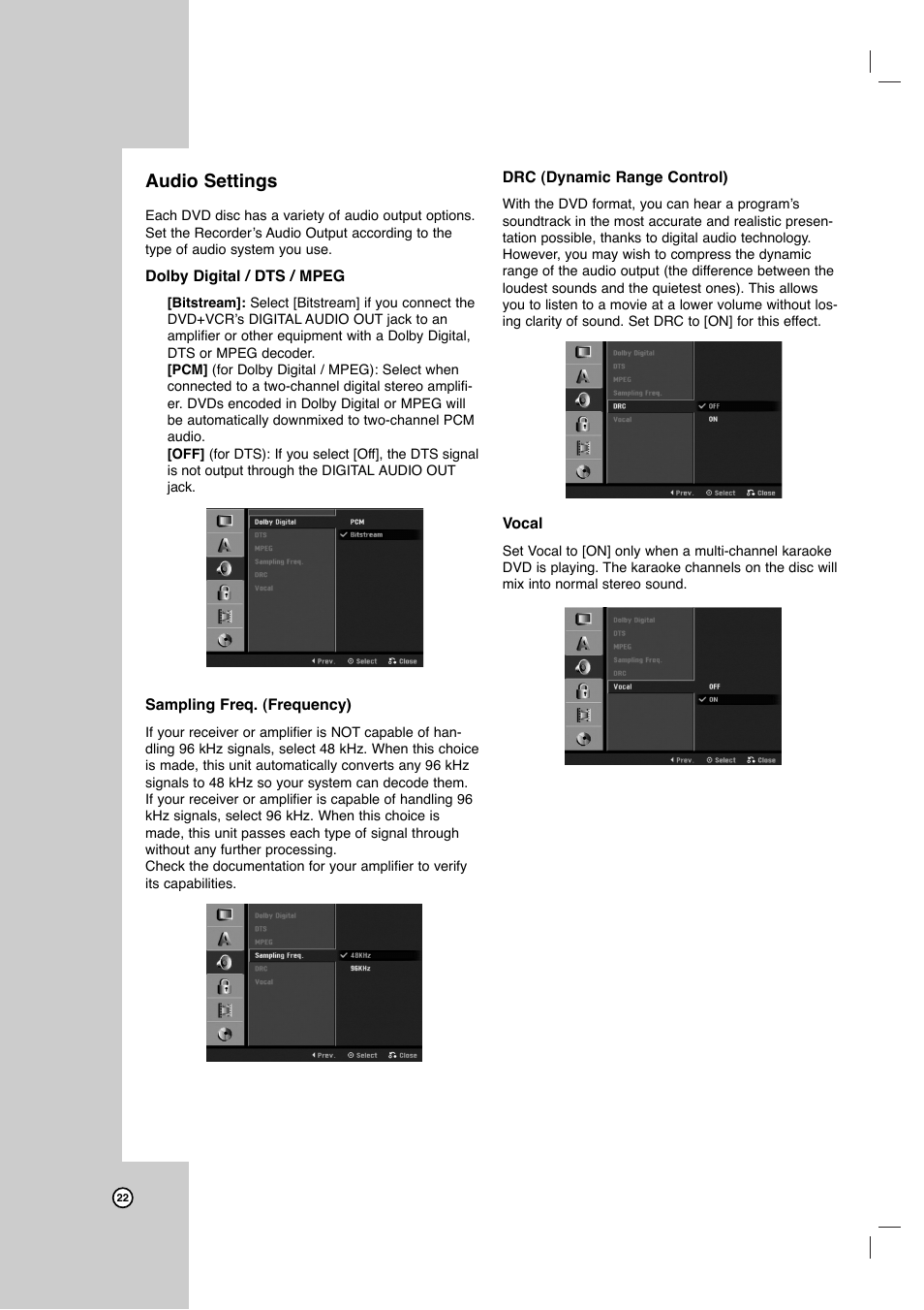 Audio settings | LG LRY-517 User Manual | Page 22 / 62