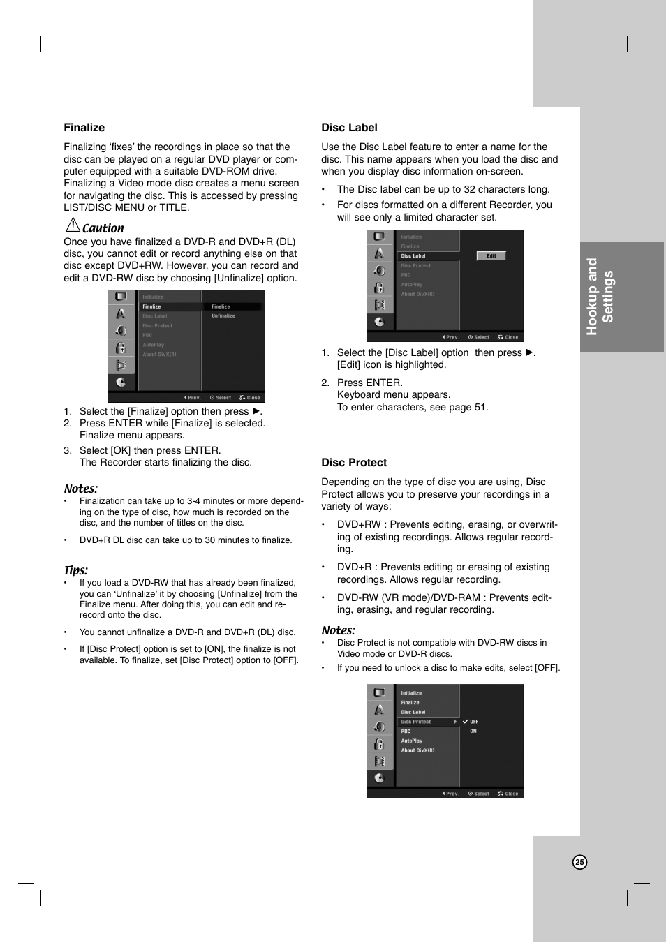 Hookup and settings | LG LRY-517 User Manual | Page 25 / 62