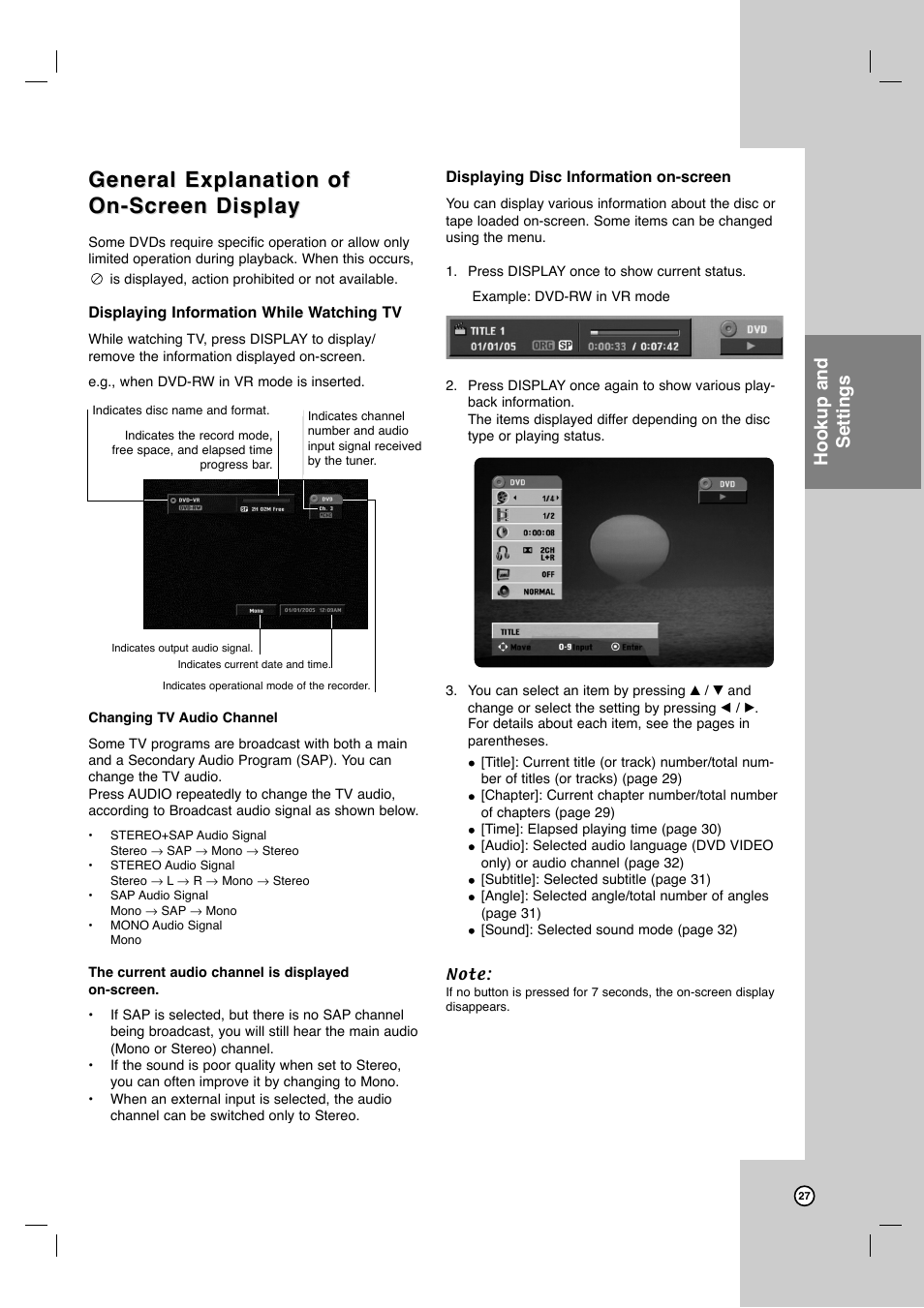 General explanation of, Hookup and settings | LG LRY-517 User Manual | Page 27 / 62