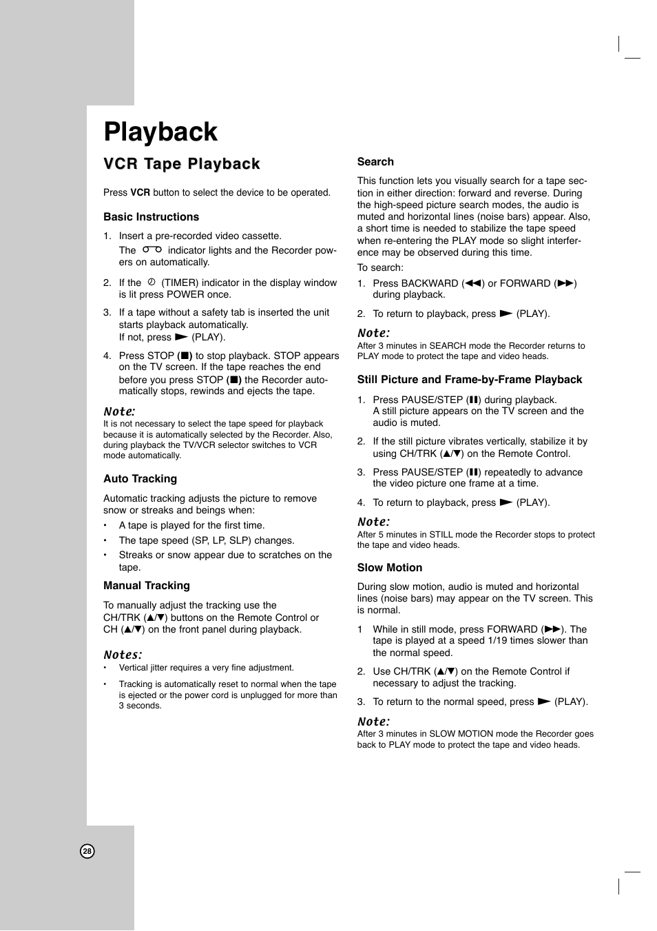 Playback, Vcr t, Vcr t ape playback ape playback | LG LRY-517 User Manual | Page 28 / 62
