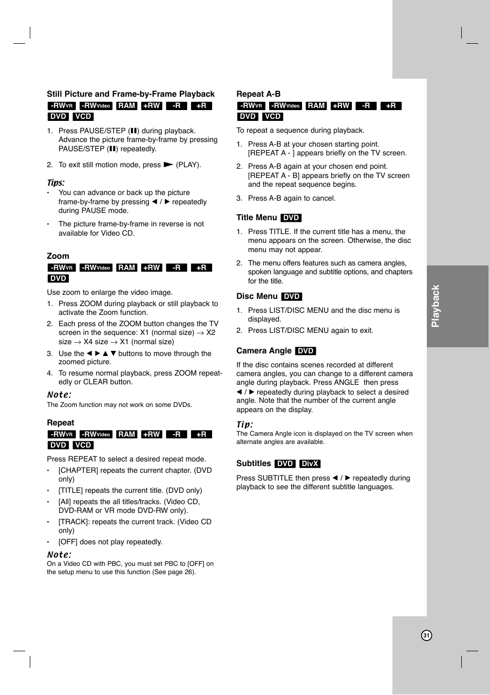 Playback | LG LRY-517 User Manual | Page 31 / 62
