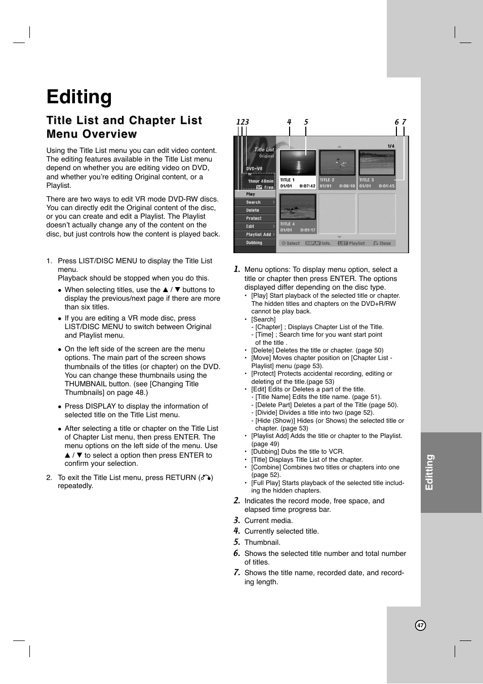 Editing, Editting | LG LRY-517 User Manual | Page 47 / 62