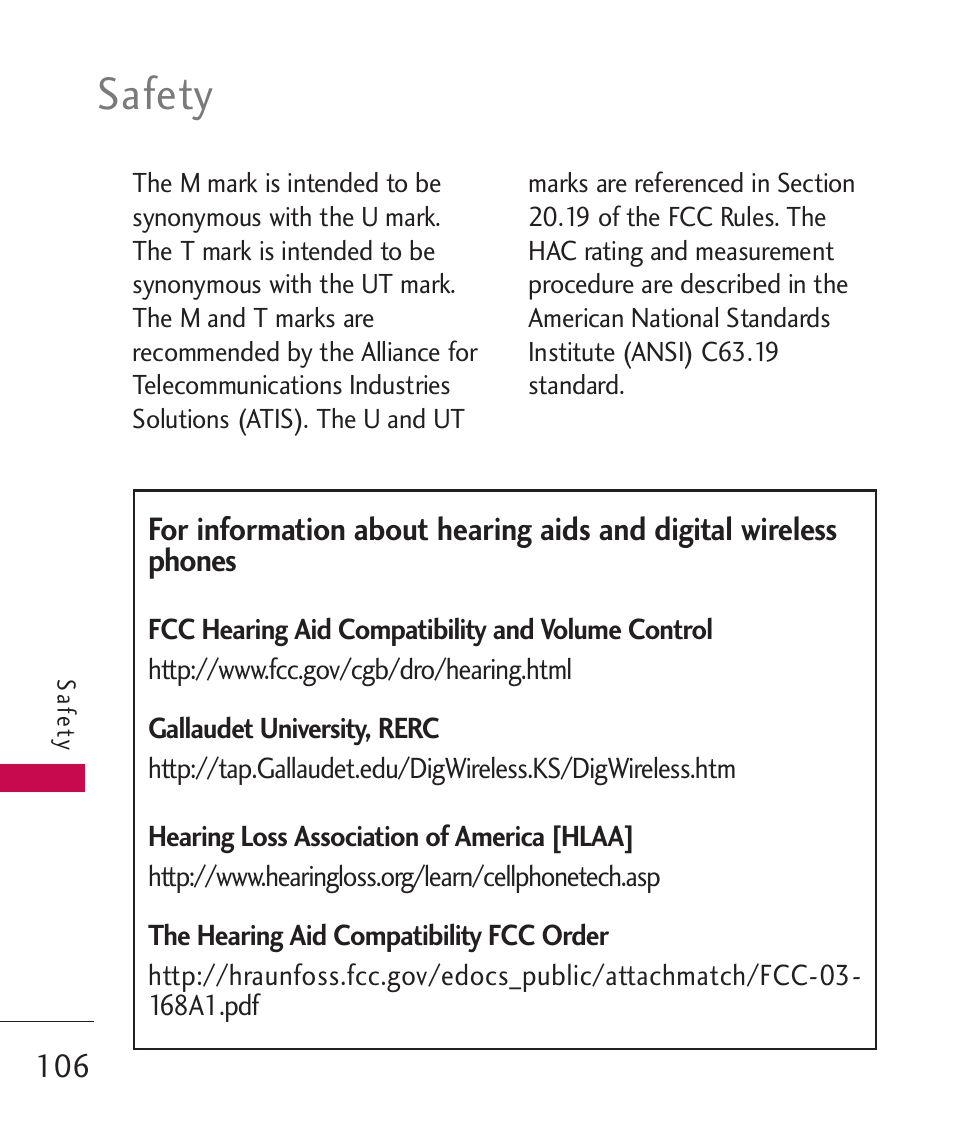 Safety | LG AX260 User Manual | Page 108 / 115