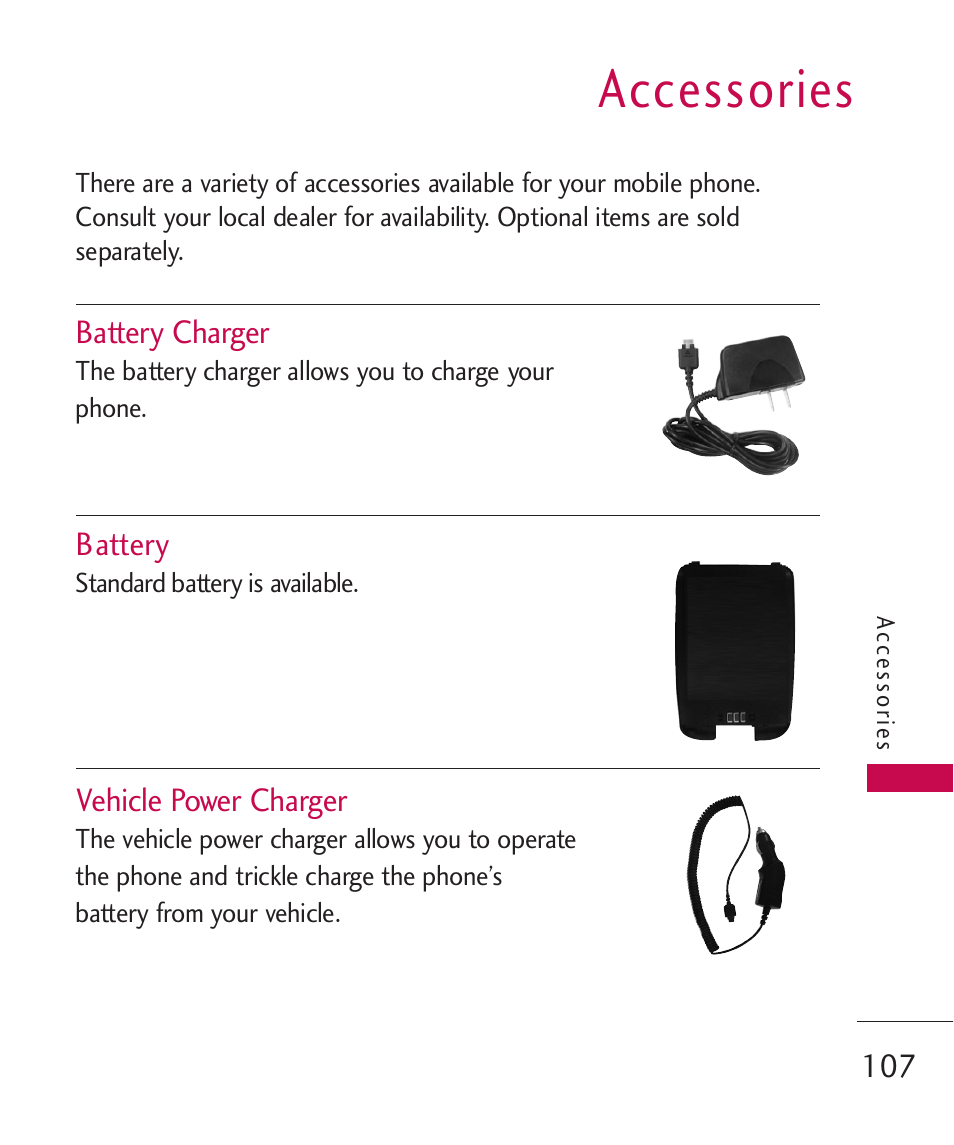 Accessories | LG AX260 User Manual | Page 109 / 115