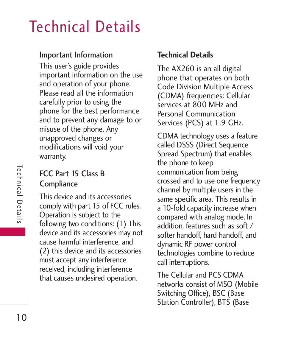 Technical details | LG AX260 User Manual | Page 12 / 115