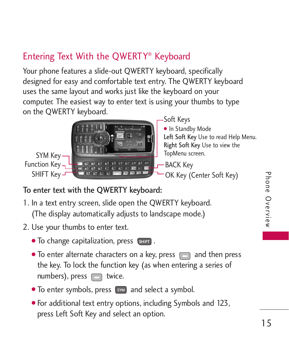 Entering text with the qwerty, Keyboard | LG AX260 User Manual | Page 17 / 115