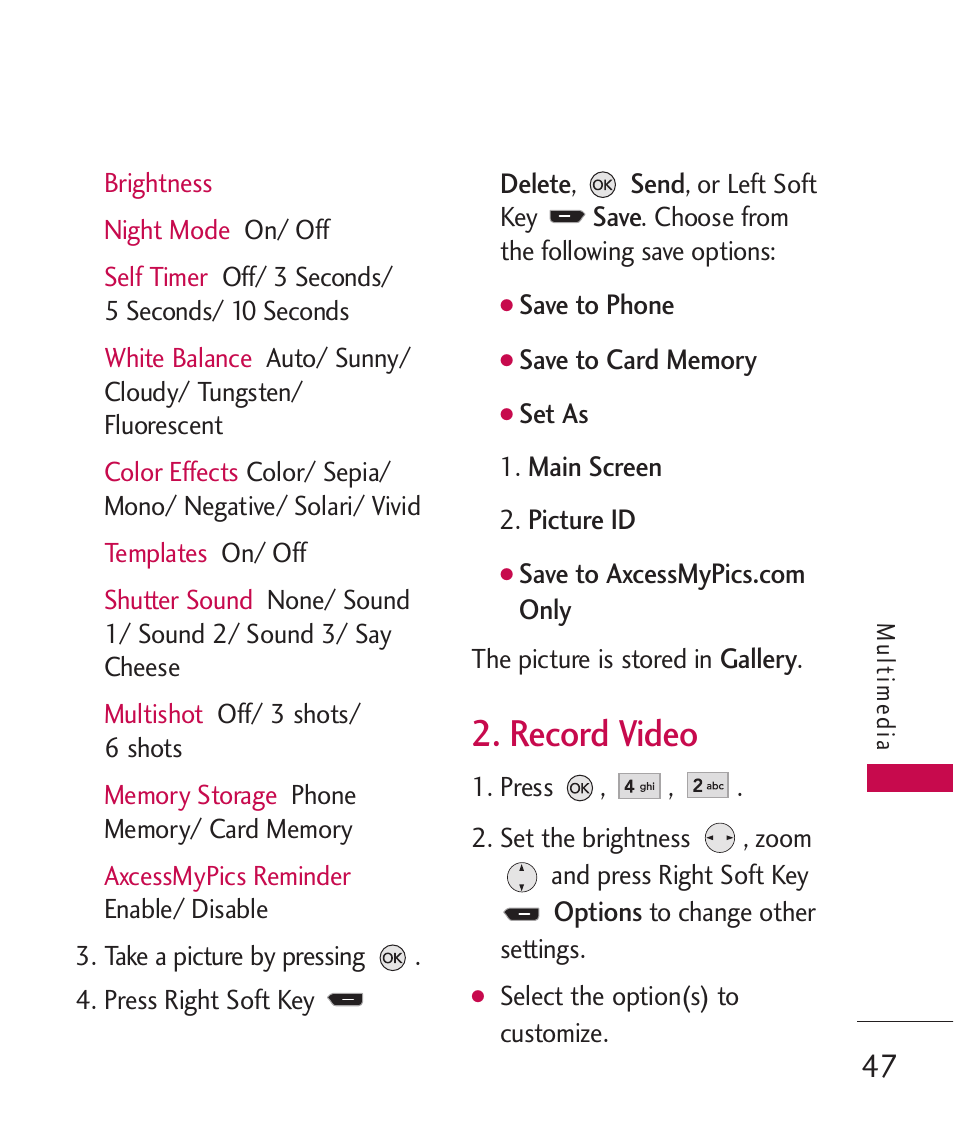 Record video | LG AX260 User Manual | Page 49 / 115