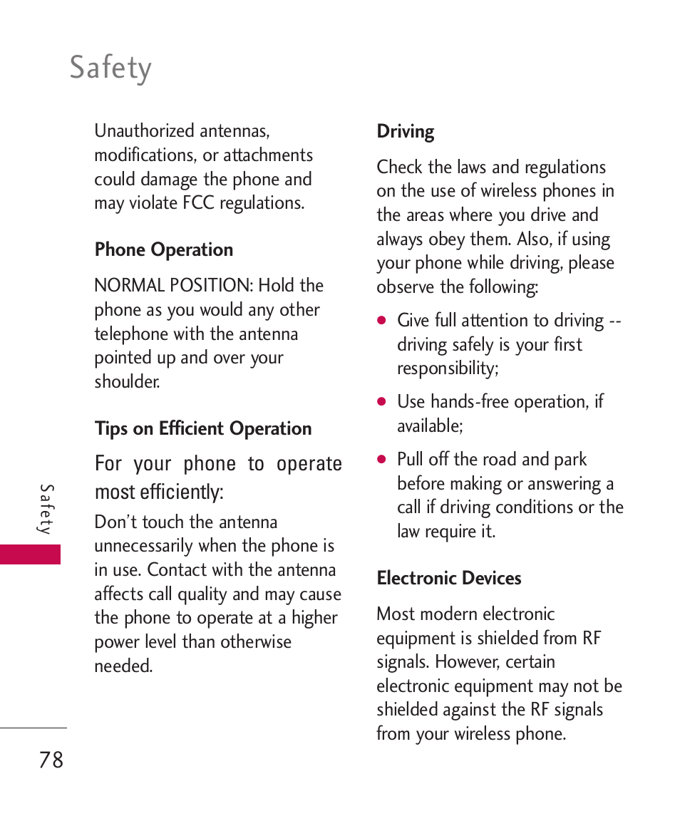 Safety | LG AX260 User Manual | Page 80 / 115