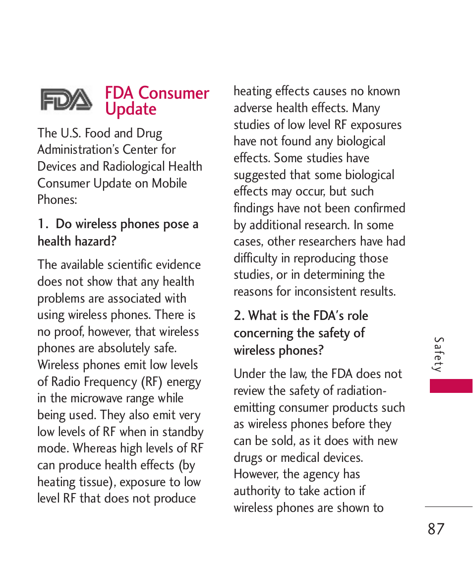 Fda consumer update | LG AX260 User Manual | Page 89 / 115