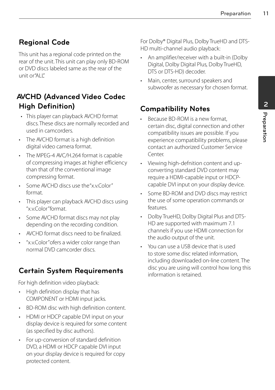 Regional code, Avchd (advanced video codec high definition), Certain system requirements | LG BD678N User Manual | Page 11 / 72